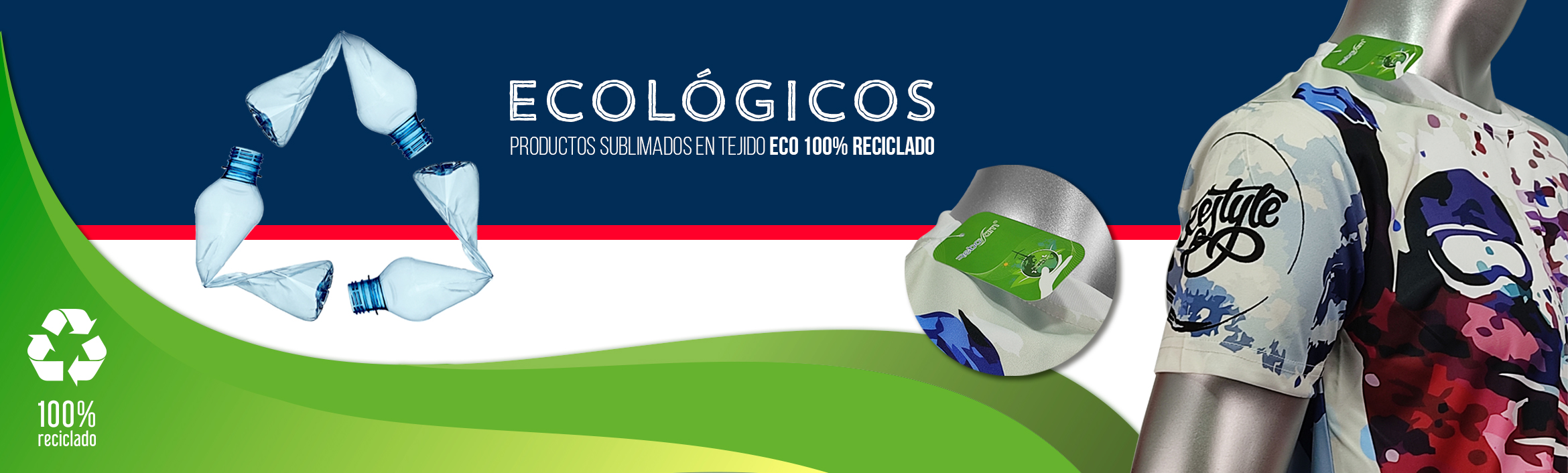 Productos sublimados ECO en tejido 100% reciclado